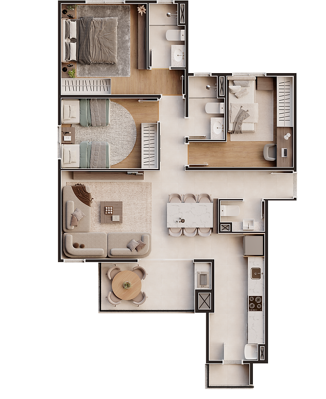 Planta Baixa 3 dormitórios Iconic Carraro