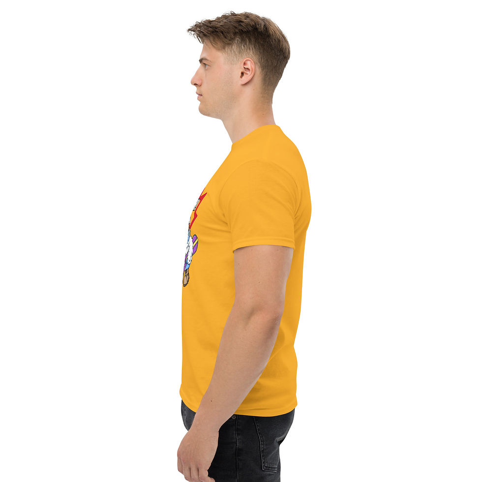Miniatura: Man wearing yellow shirt www.r1clothing.com profile view portrait side