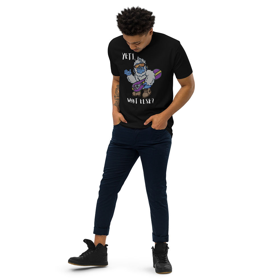 Thumbnail: Man wearing black t-shirt with yeti graphic and text: All Mine Ready?