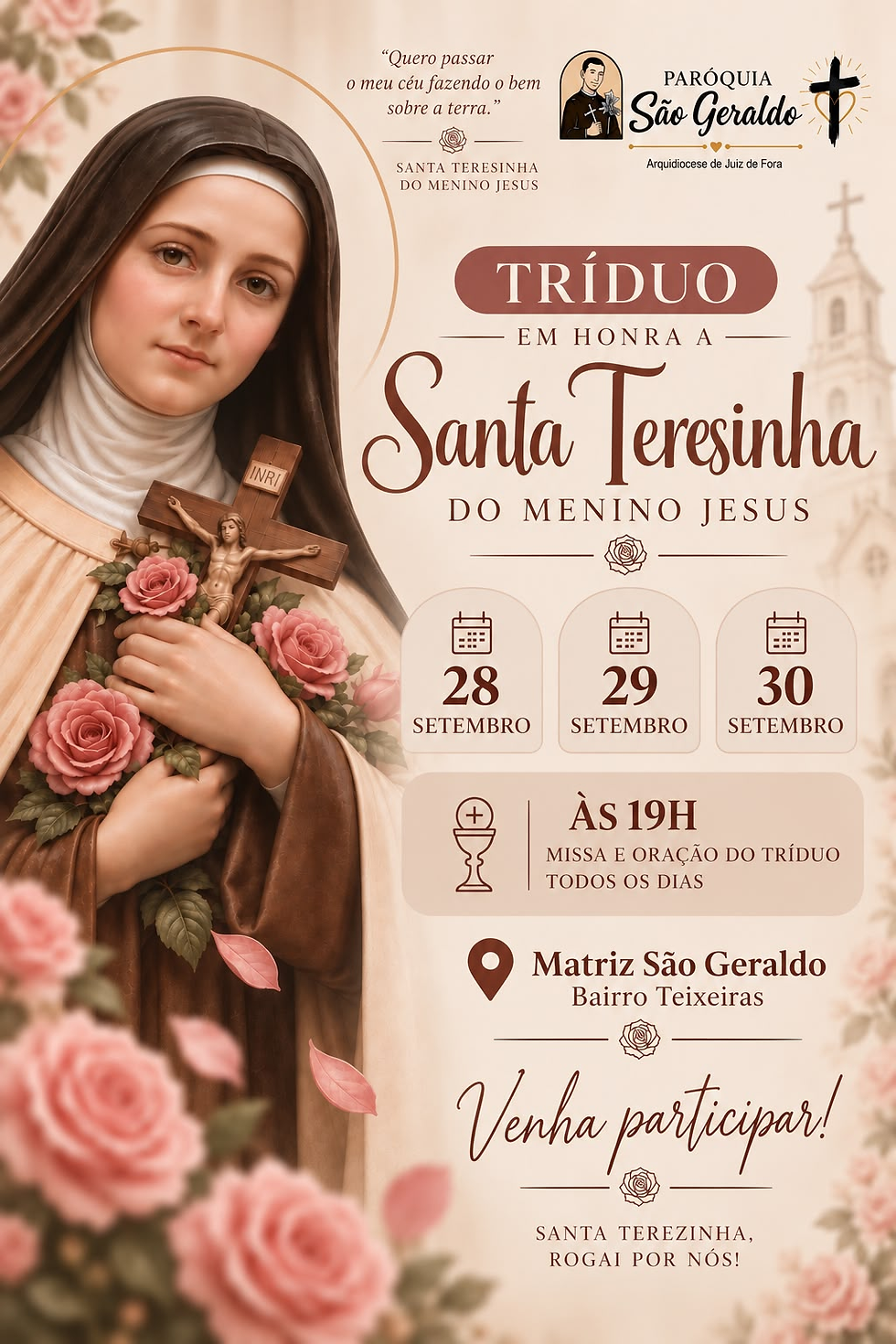 Paróquia São Geraldo realiza tríduo em preparação à festa de Santa Teresinha