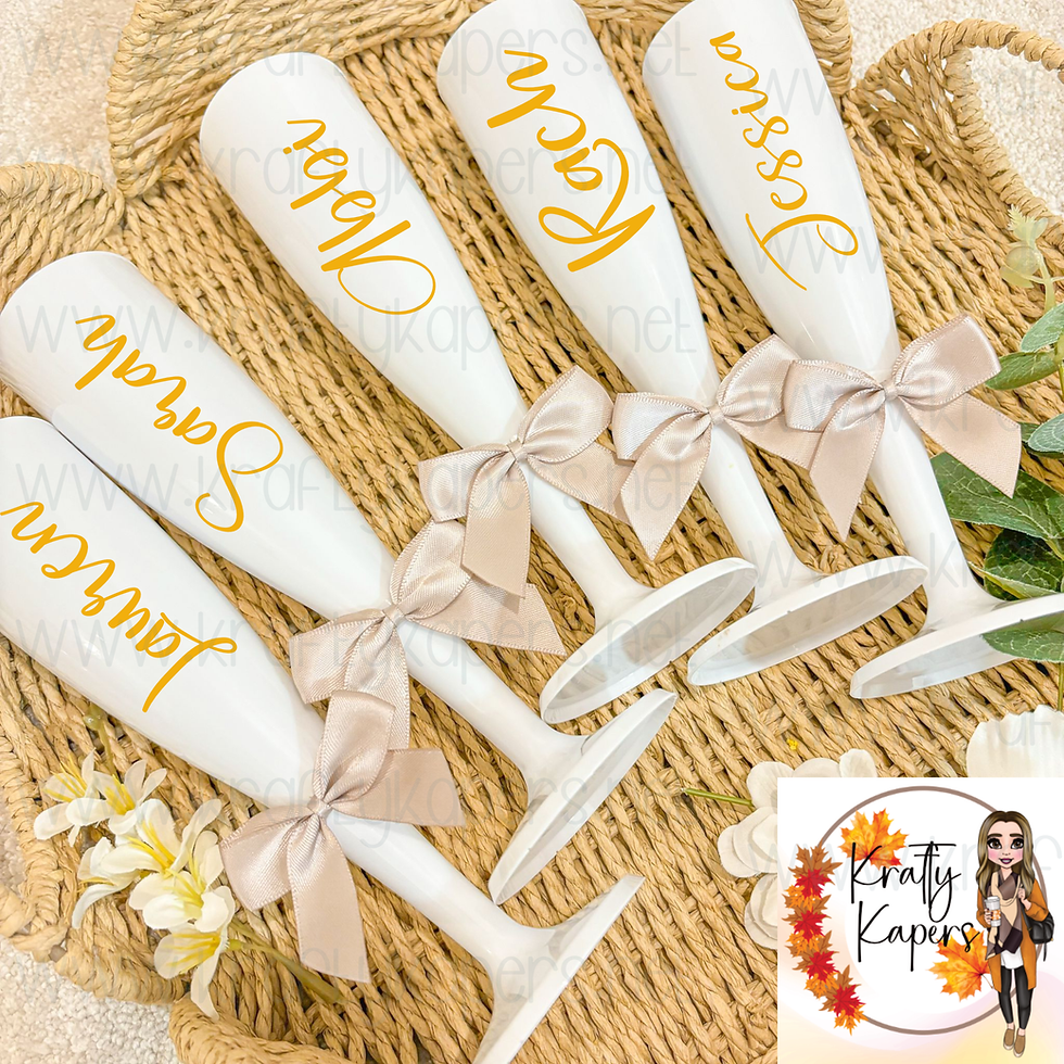 Thumbnail: Personalised White Plastic Champagne Flutes With Bow | Wedding | Hen Party |