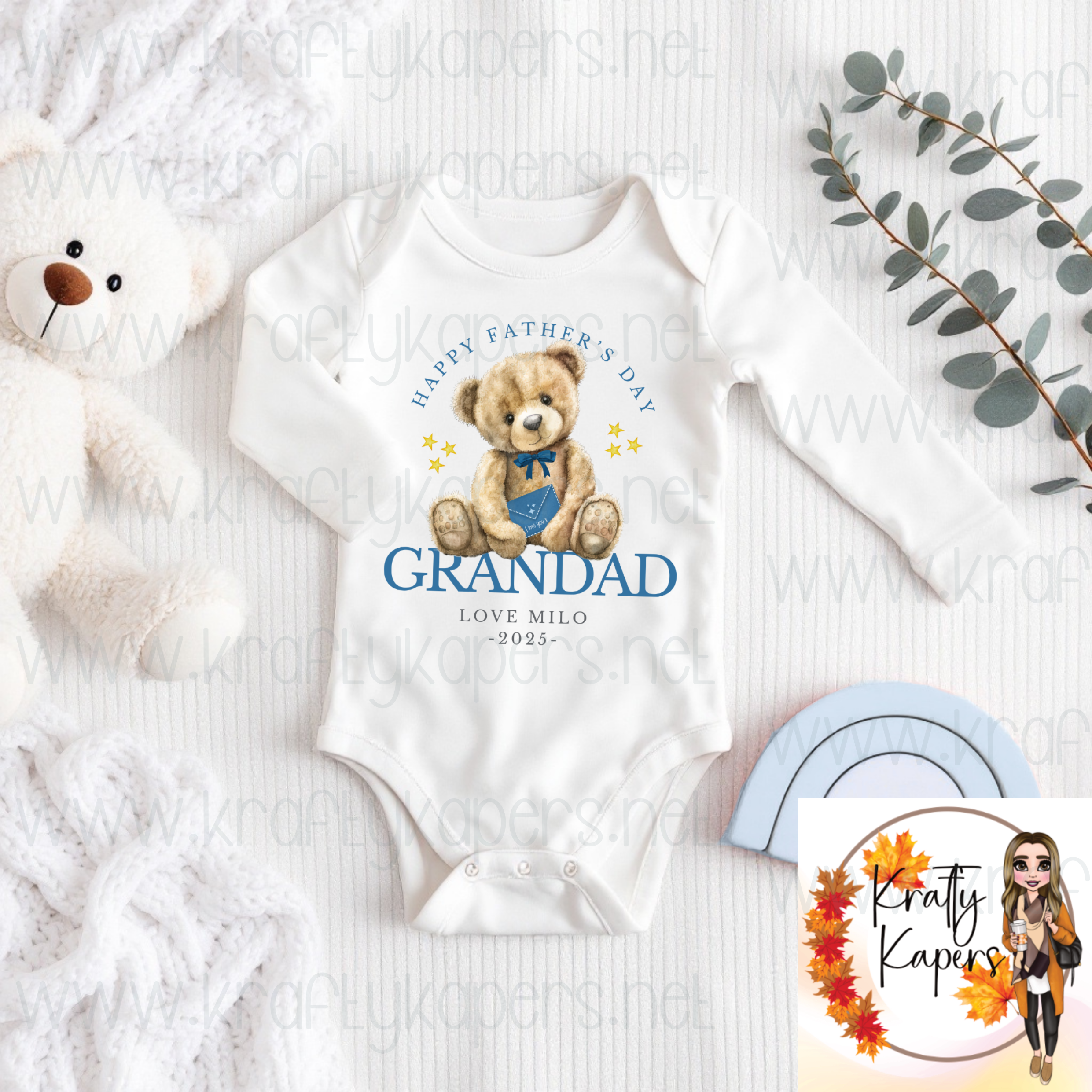 Teddy Bear Personalised Fathers Day Vest | Fathers Day Babygrow | Baby Bib |