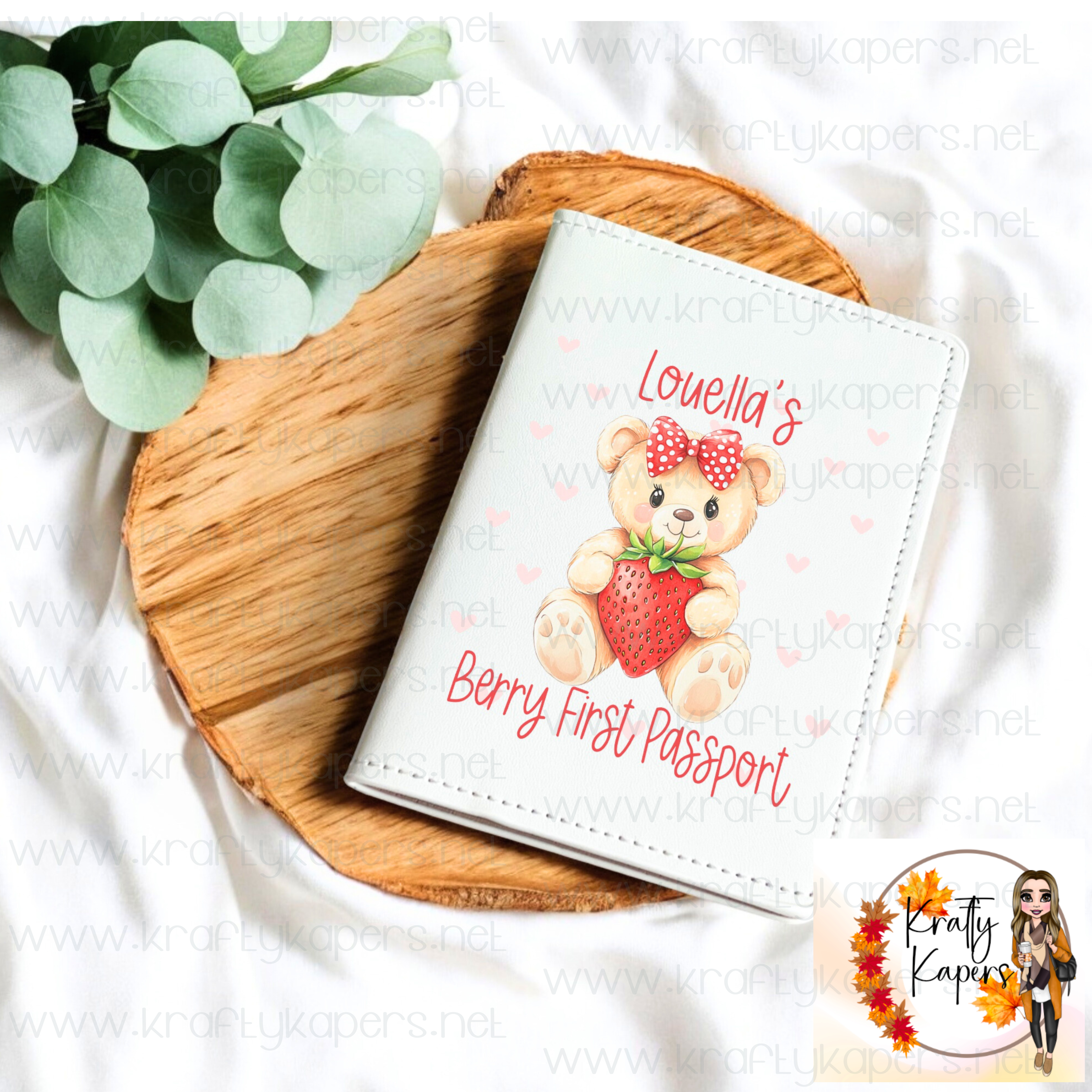 Strawberry Bear Passport Holder Personalised | Travel Document Holder |