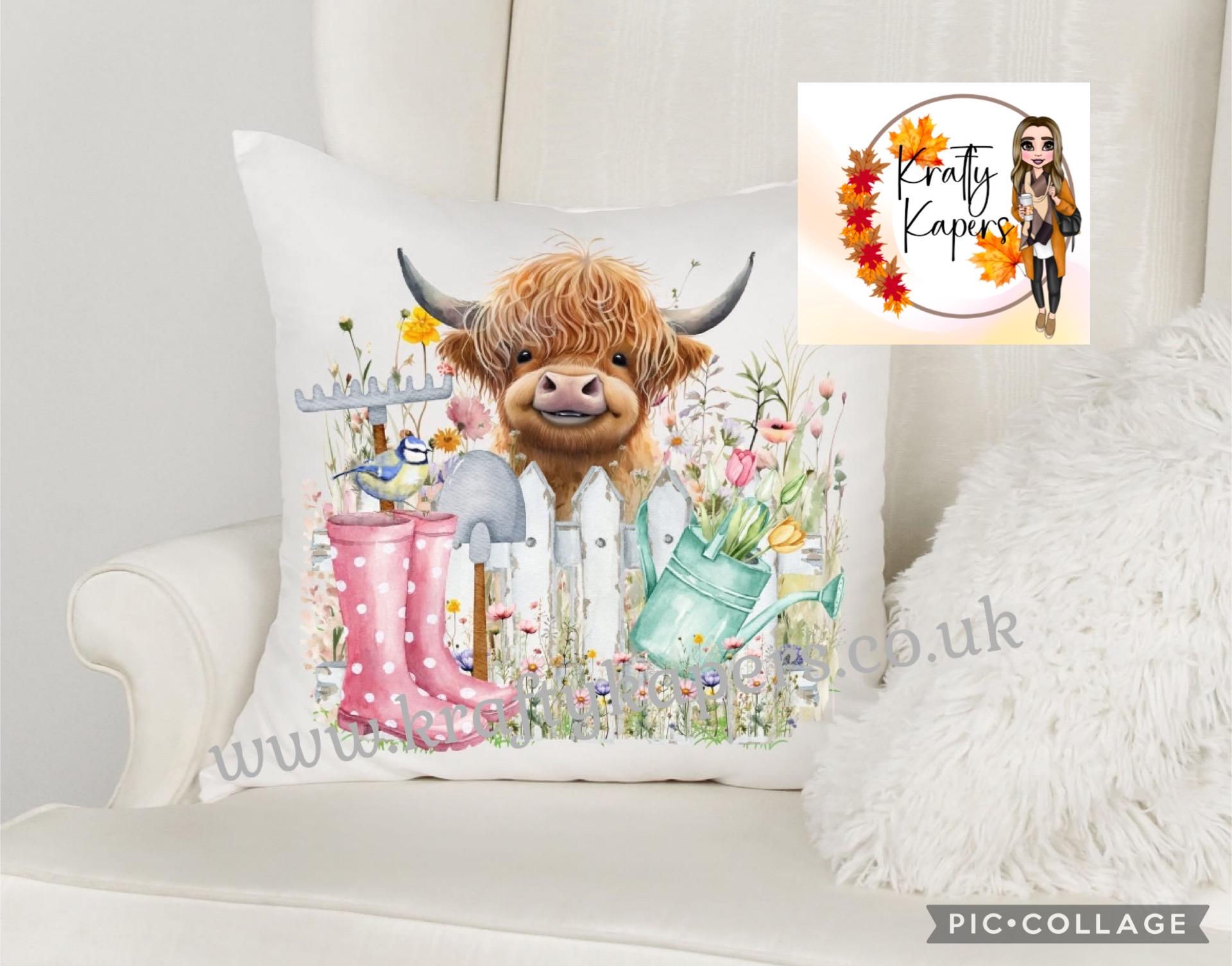 Personalised Spring Highland Cow Cushion  |  Highland Cow Cushion | Gift