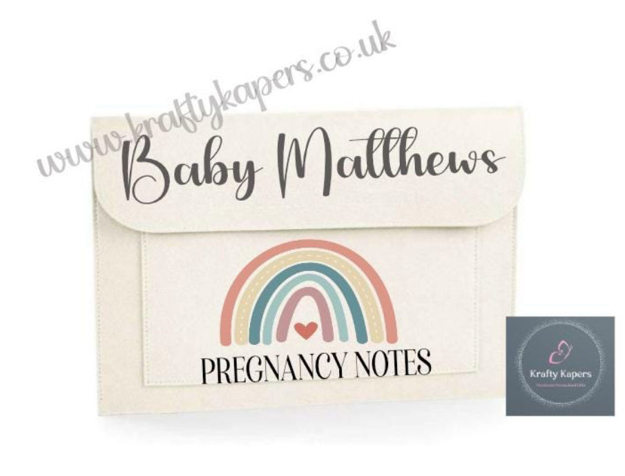 Thumbnail: Personalised Pregnancy Notes Rainbow Folder | New Baby Documents | Felt Pouch |