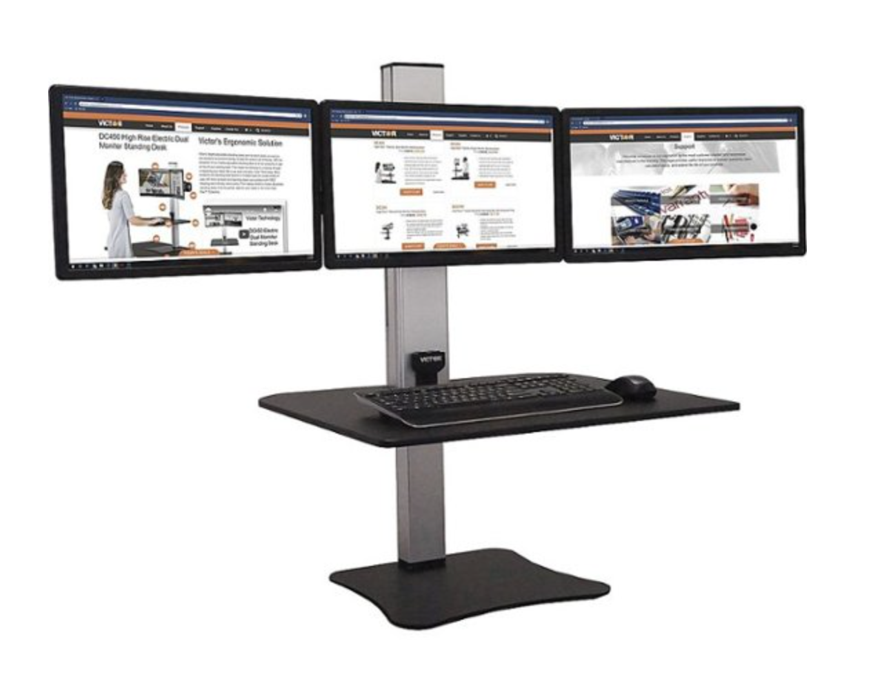 Victor - High Rise Electric Triple Monitor Standing Desk - Black, Aluminum
