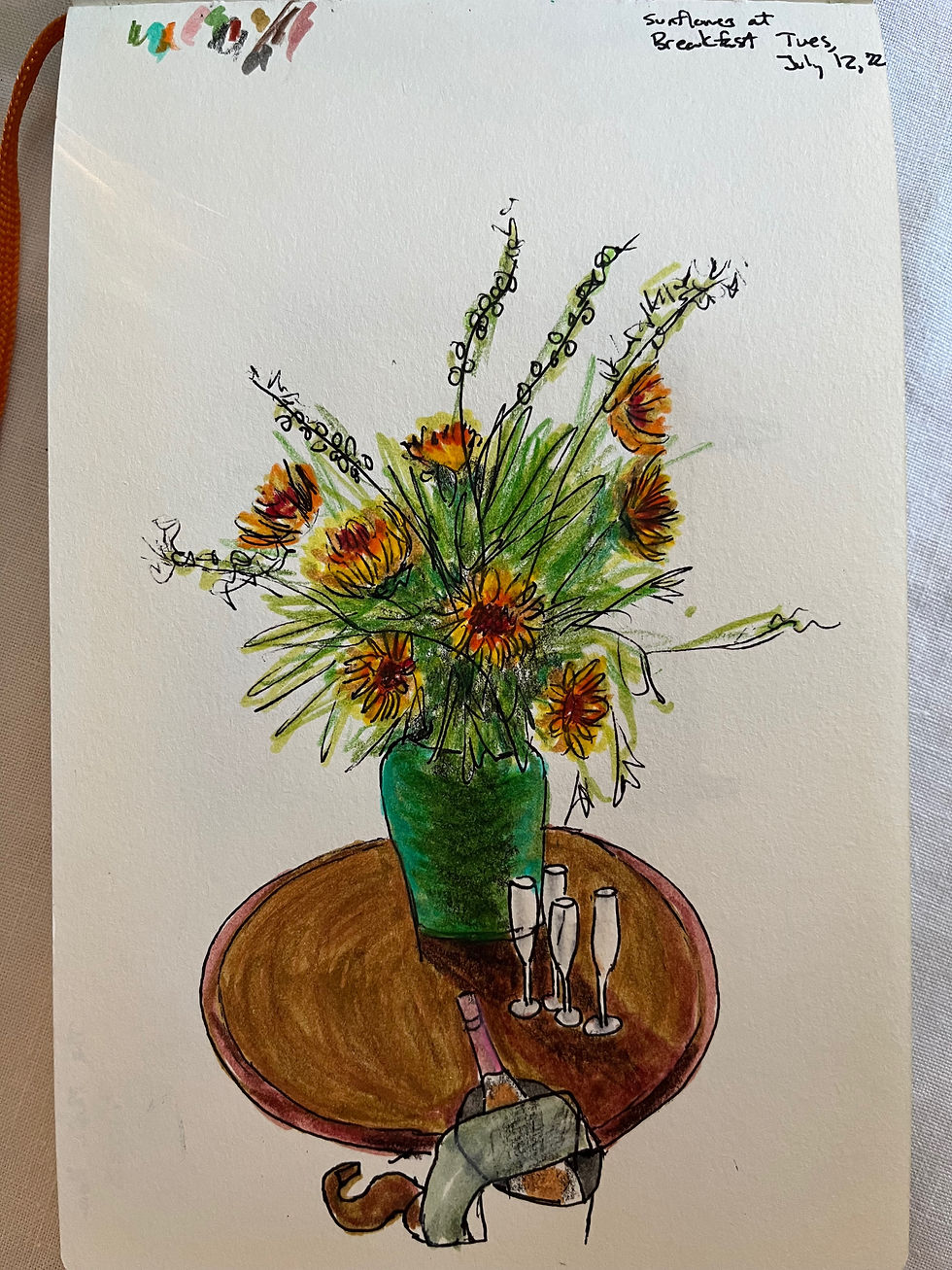 Sunflowers at Breakfast, Borgo Santo Pietro, Tuscany Italy