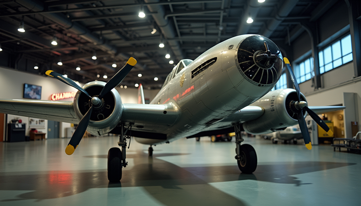 Eye-level view of a vintage Junkers Stuka dive bomber displayed in a museum