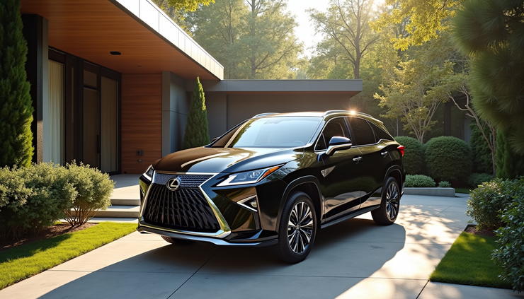 High angle view of a Lexus luxury SUV parked in a modern driveway