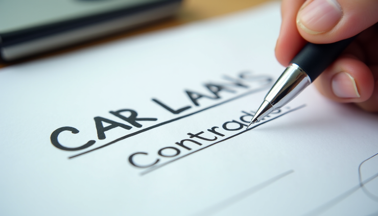 Close-up of a car loan contract with a pen on top