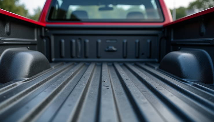 Close-up view of a late 90s Chevrolet Silverado truck bed showing solid metal construction