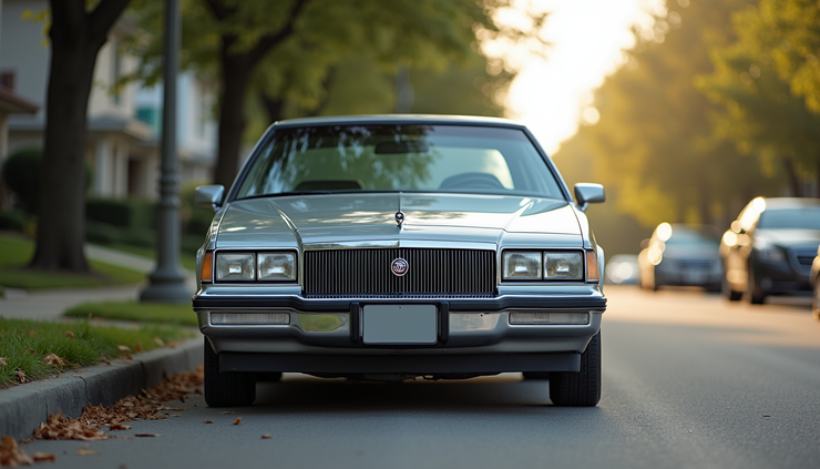 Eye-level view of a silver Buick Regal parked on a suburban street
