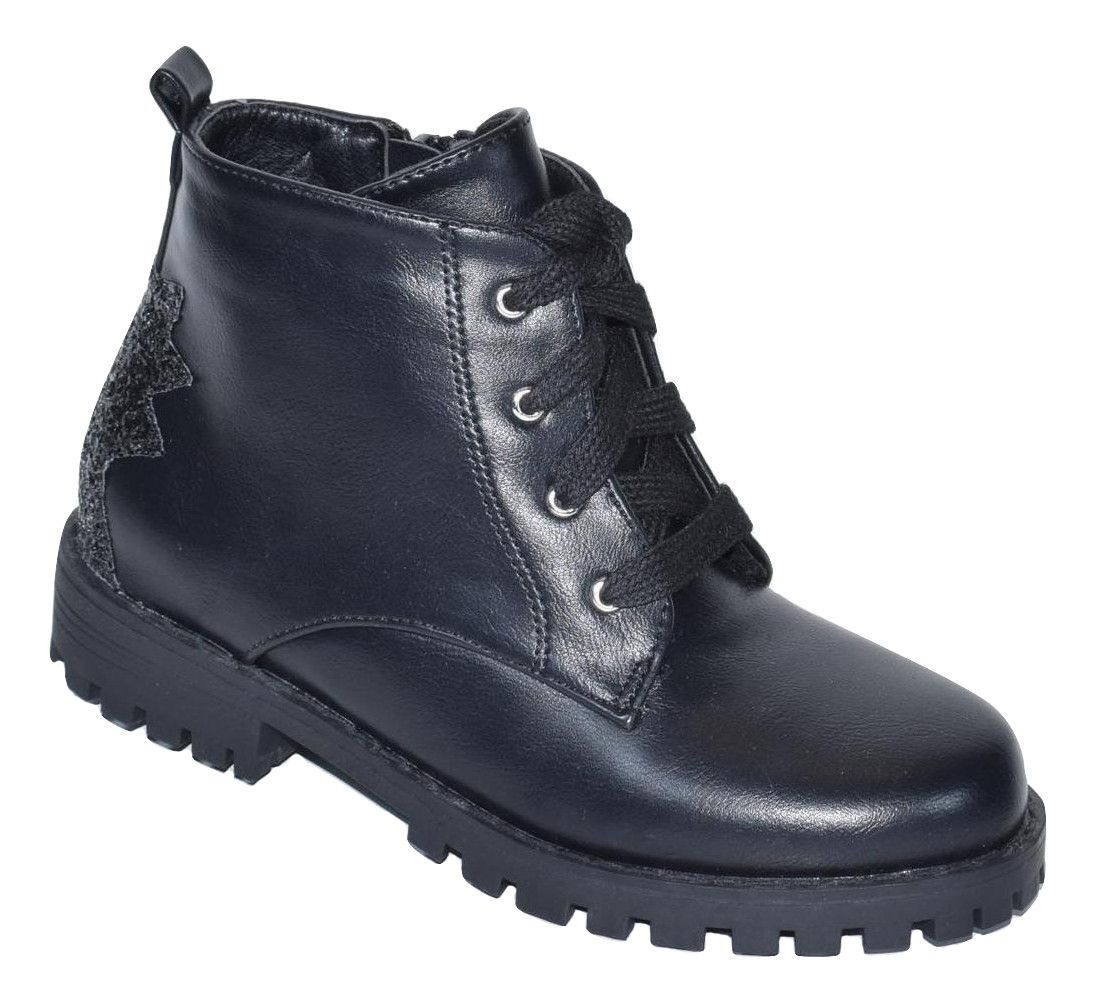 Μποτάκι Teddy shoes με φερμουάρ και κορδόνια C3206BL