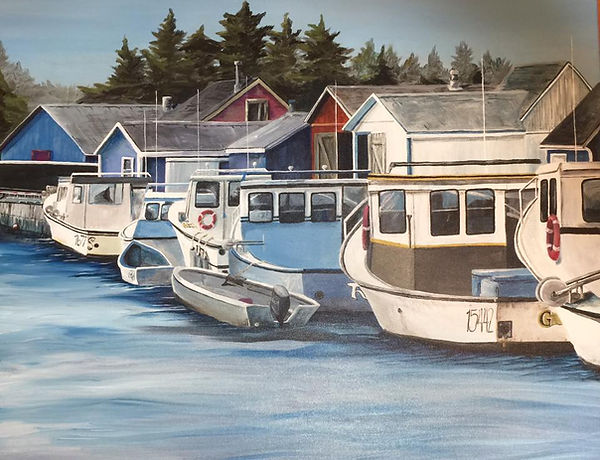 Acrylic portrait of fishing boats in harbour