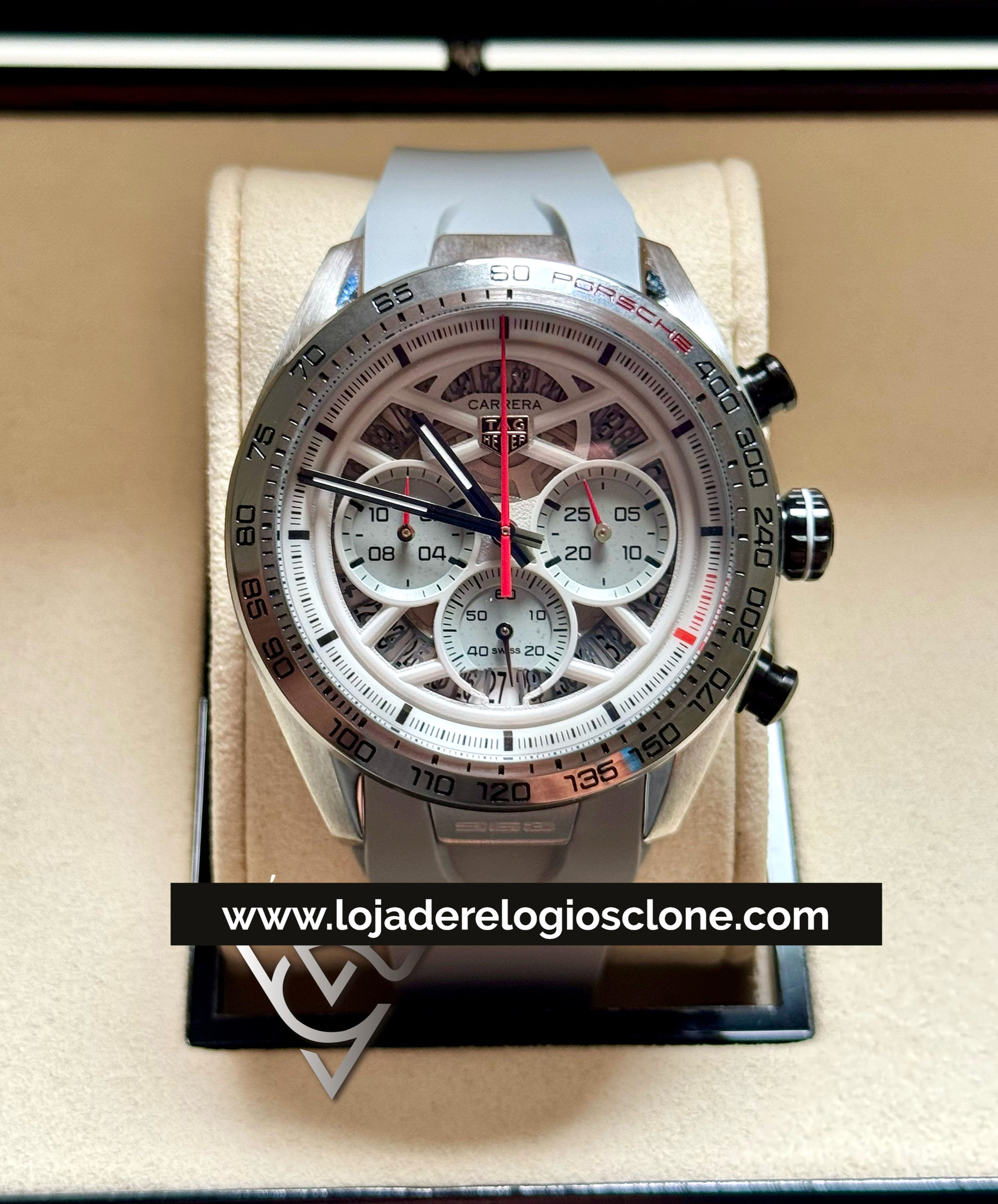 Relógio Réplica TAG Heuer Porsche White – mostrador prateado com cronógrafos