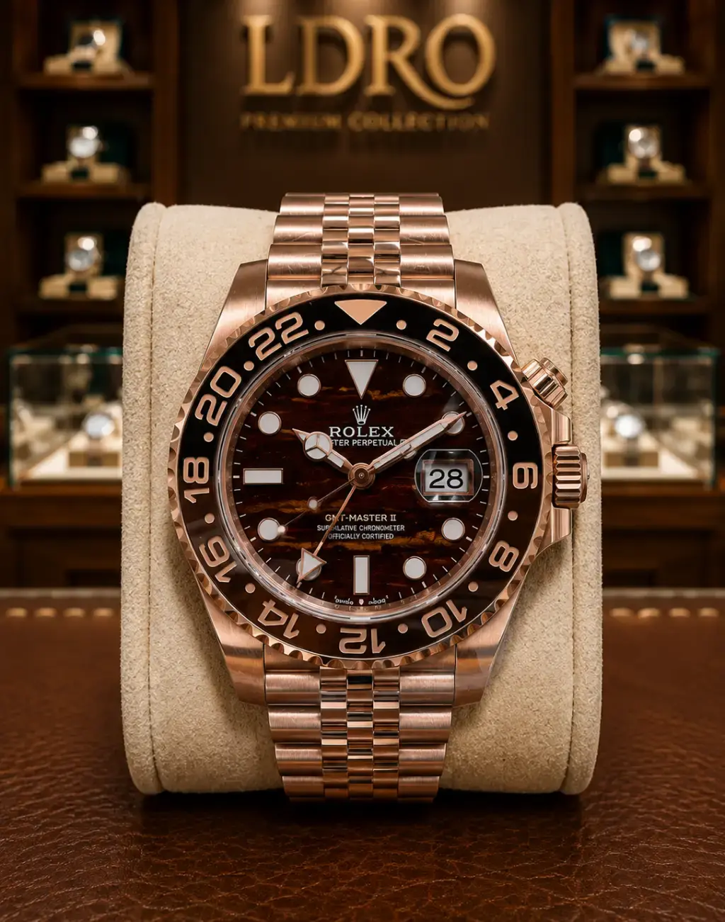 Rolex Gmt Master II Rose Gold Tiger Iron Dial - Reprodução Premium
