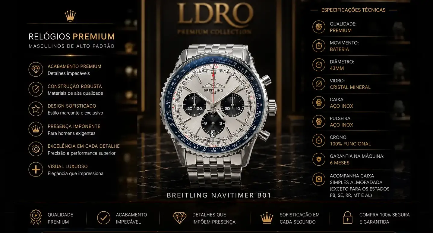 Réplica de Relógio Breitling Navitimer 1884 + Caixa E Manuais - Reprodução Premium _ Relóg