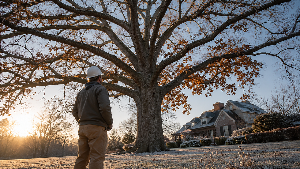 Professional arborist inspecting a mature oak before winter in Springfield, Missouri