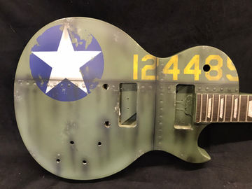 Memphis Belle Themed Custom Painted Camo Green Guitar.