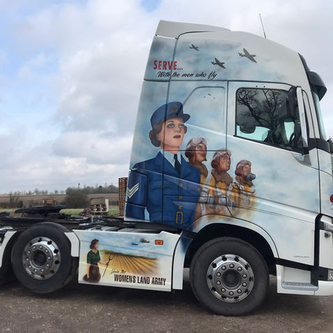 Custom Painted volvo lorry with ww2 themed RAF uniform woman
