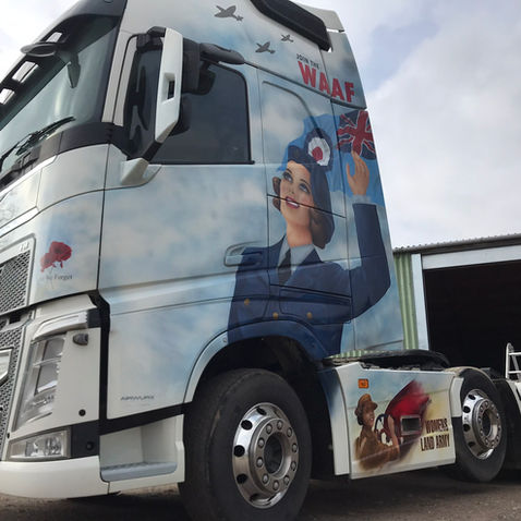 Painted ww2 lorry with RAF uniform woman