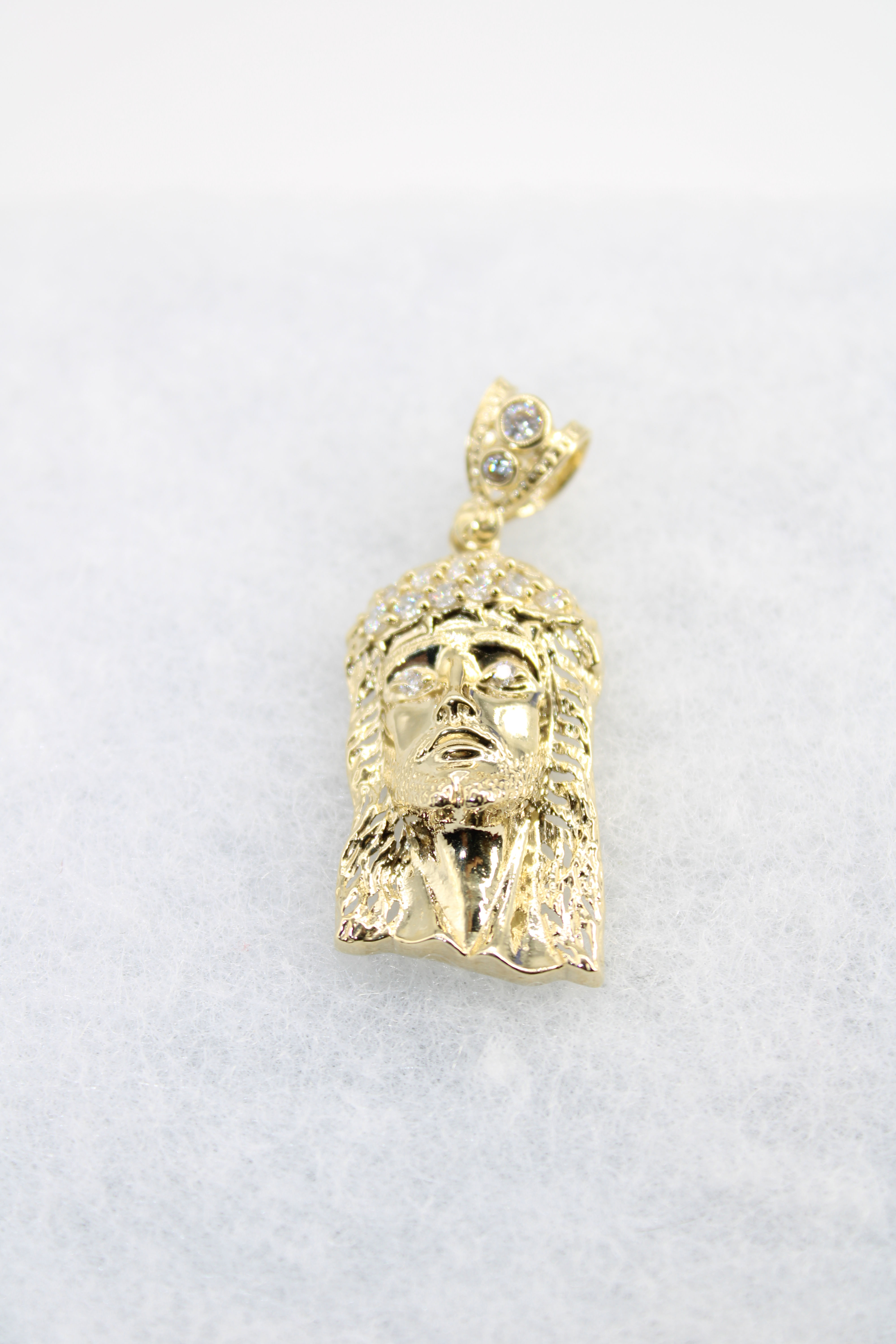 14K Small Hallow Jesus Face Pendant Cz - BTJ™