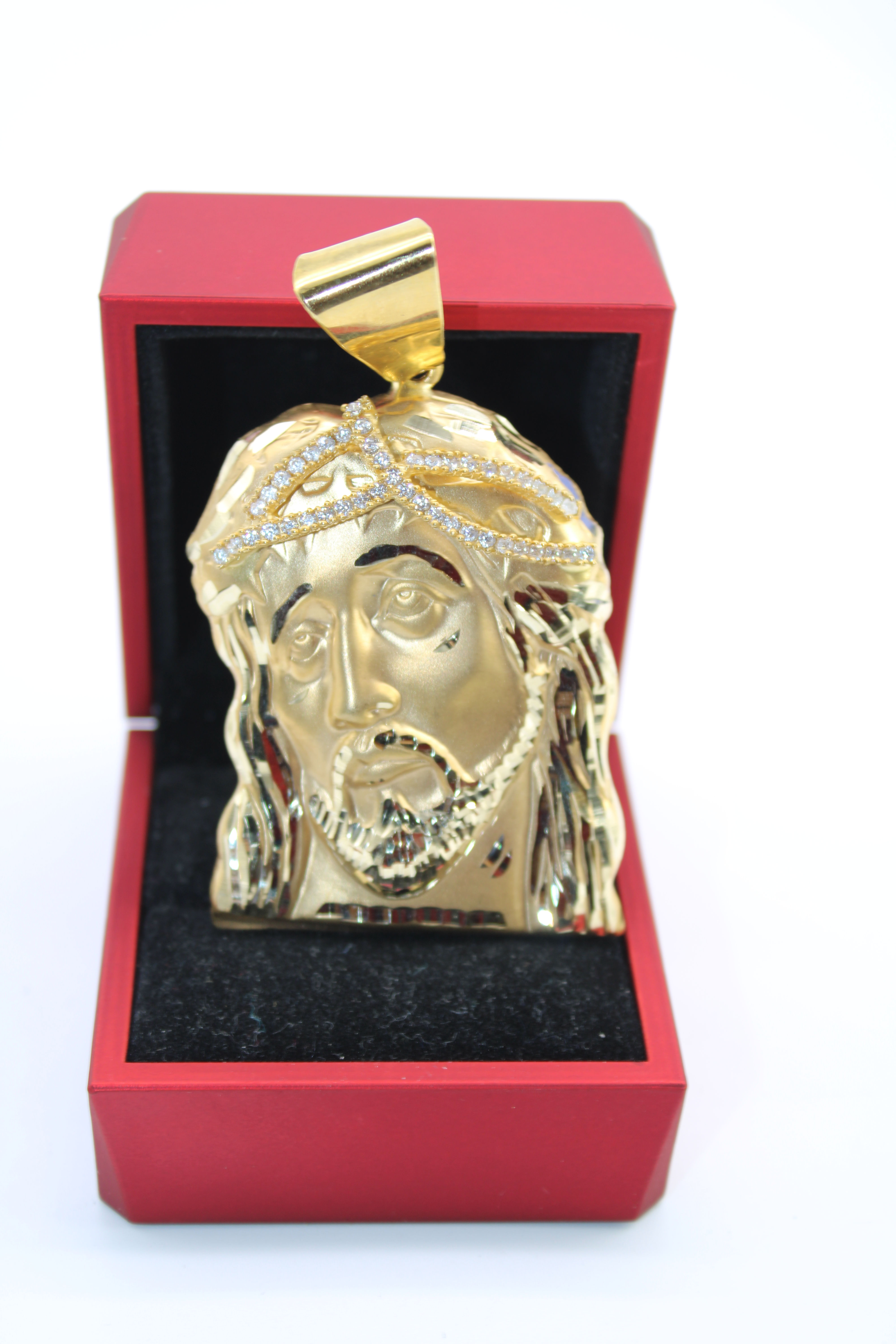 14k Solid Big Jesus Face Pendant Cz - BTJ™