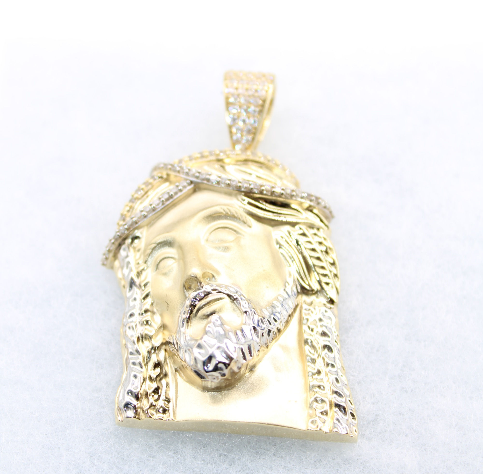 14K Big Hallow Jesus Face Pendant Cz - BTJ™