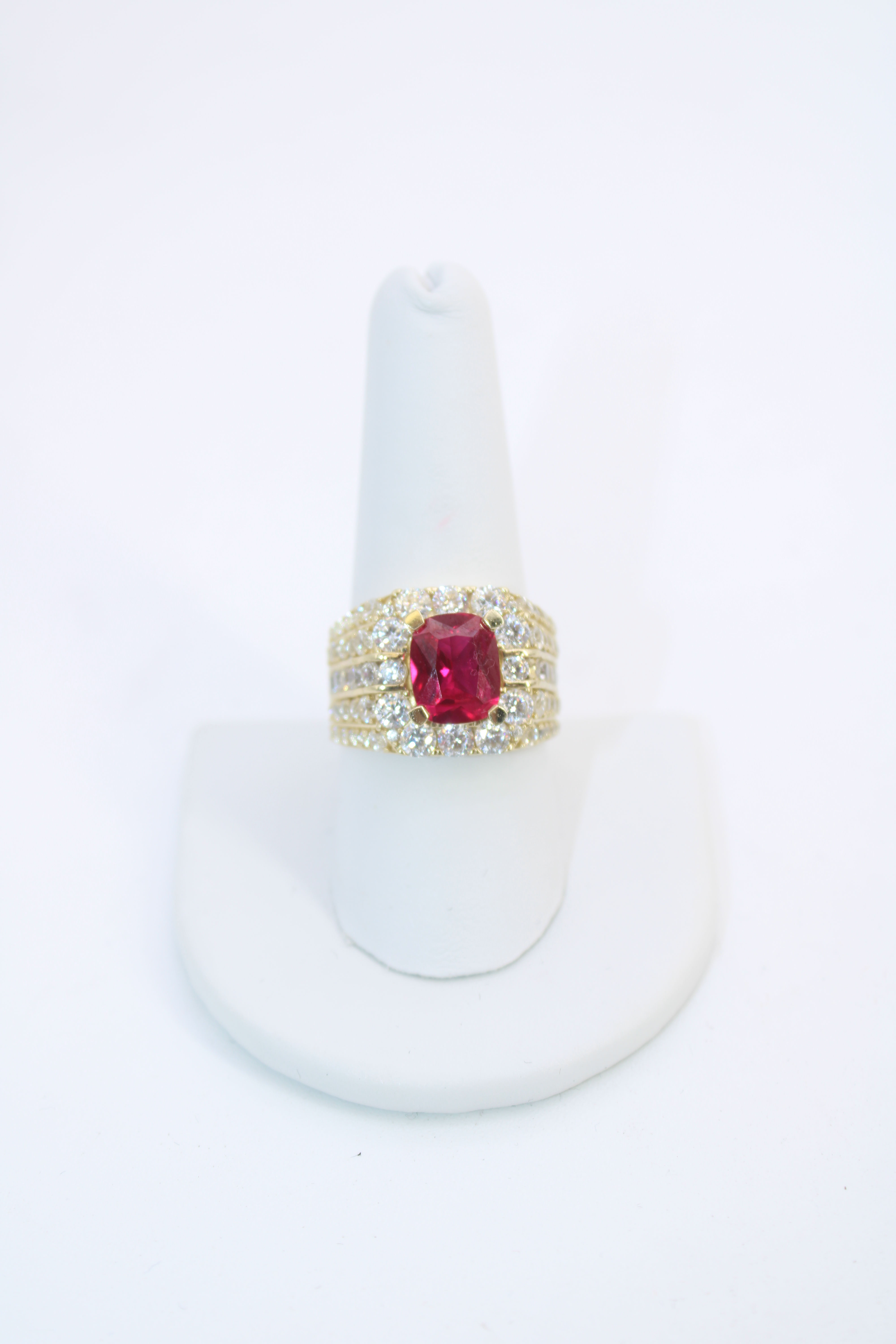 14K Fancy Red Stone Men Ring Cz - BTJ™