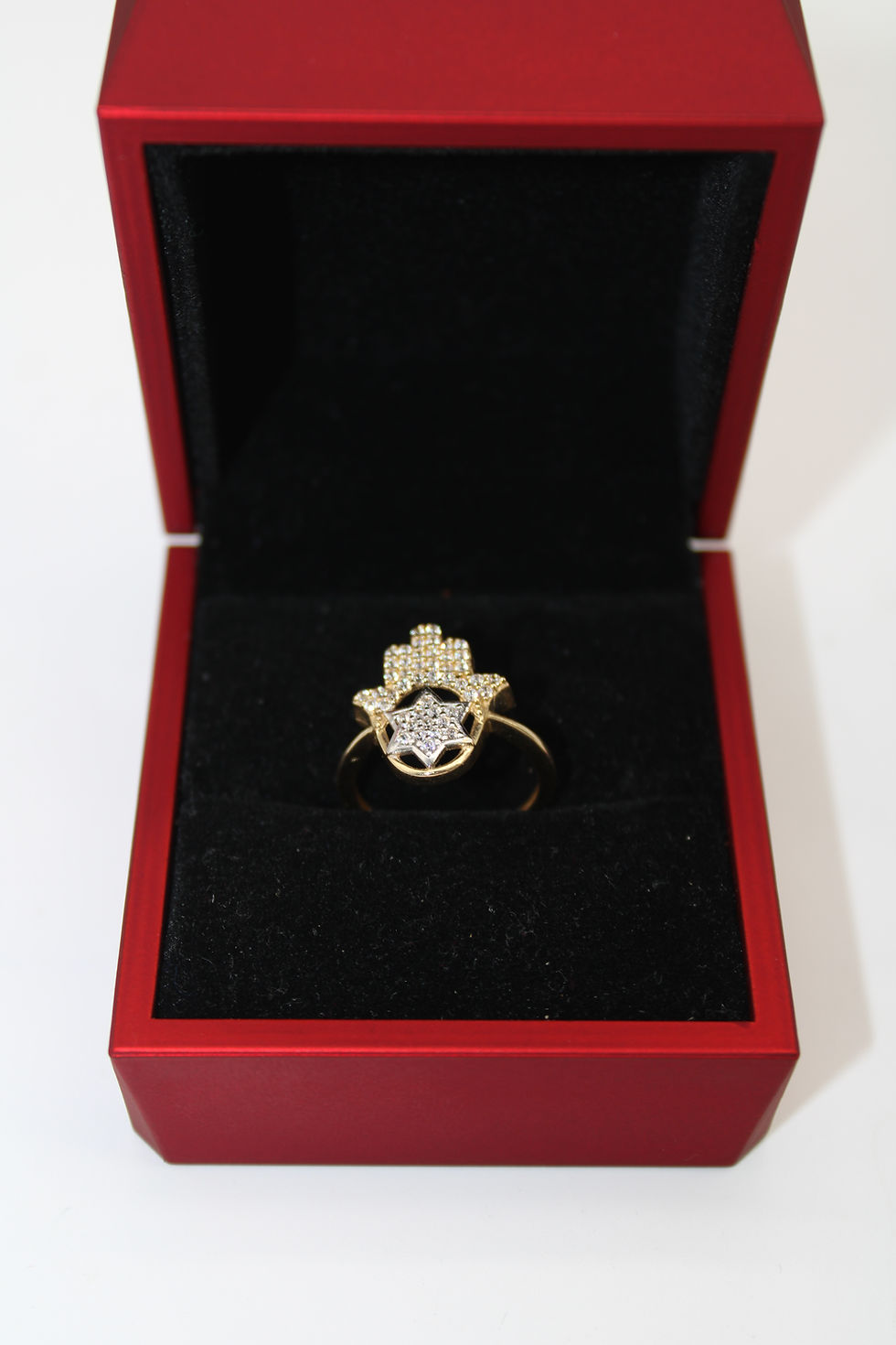 Thumbnail: 14K Hamsa hand With White Star Woman Ring Cz - BTJ™