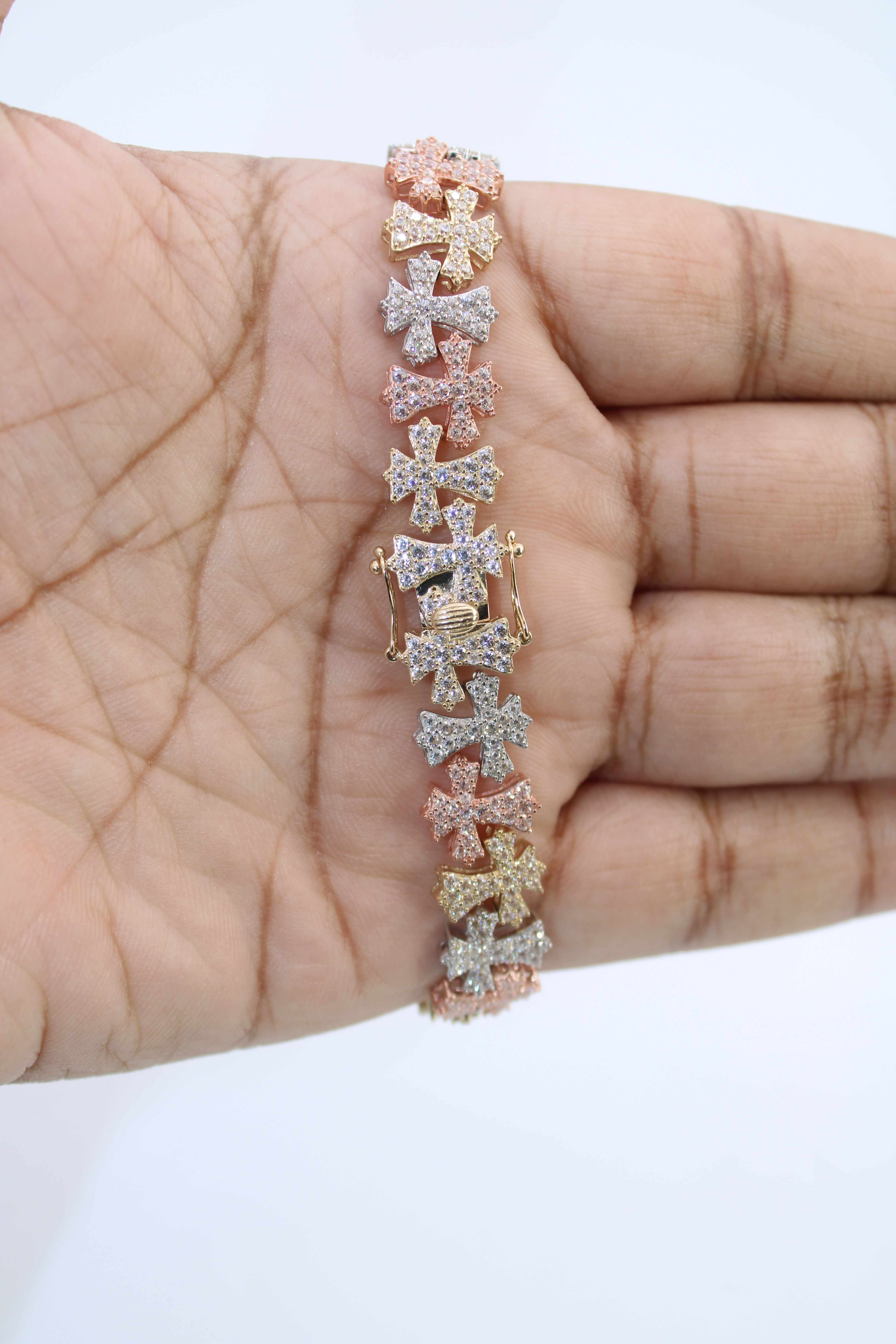 14K Fancy 3 Tone Cross Men Ring Cz (8') - BTJ™