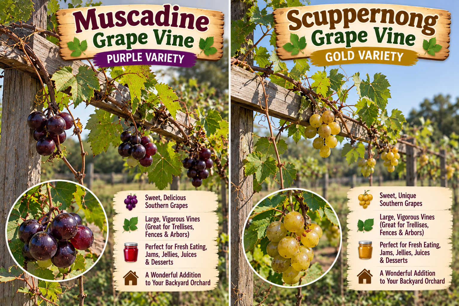 🍇 Muscadine & Scuppernong Grape Vines