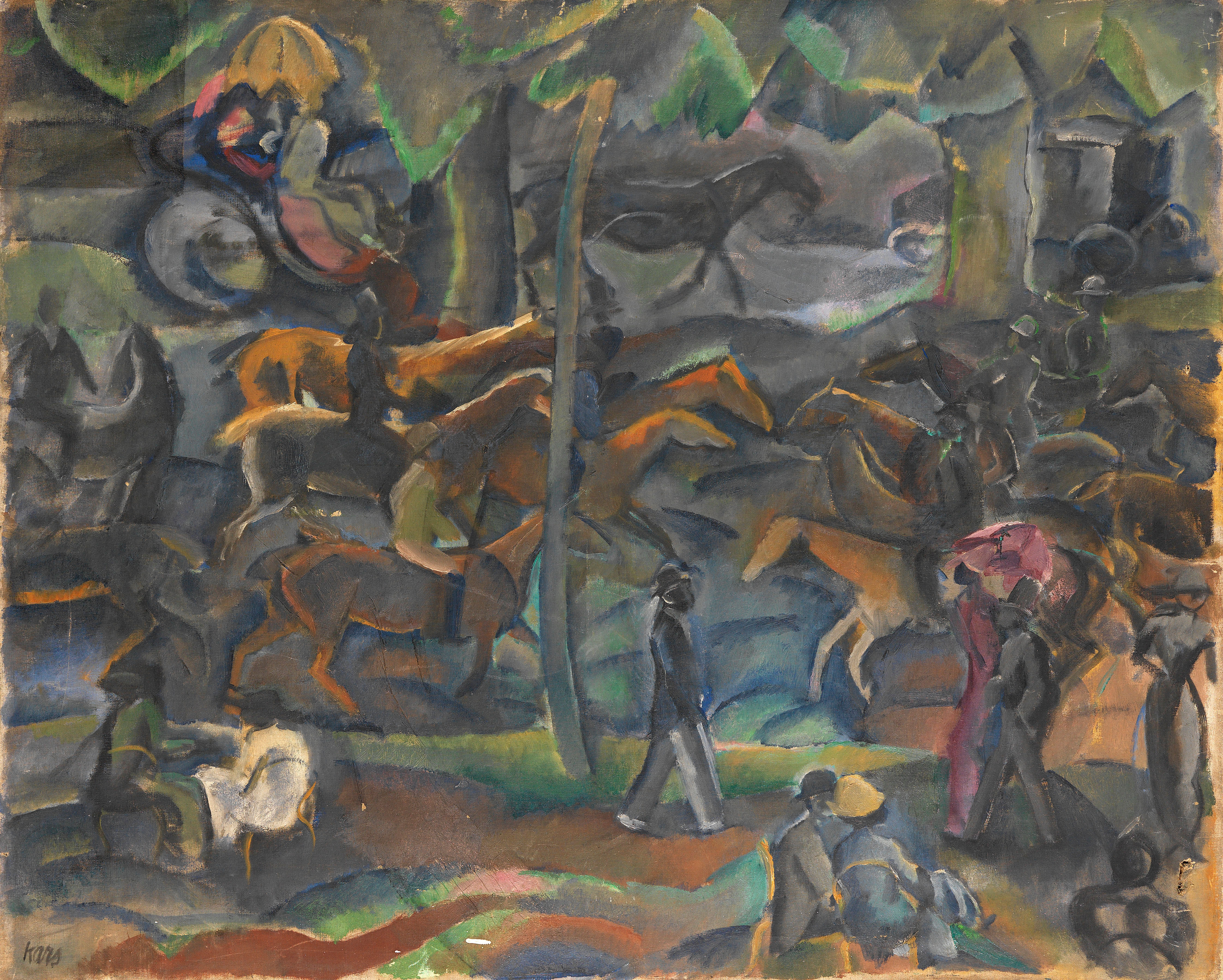 Reiter und Flaneure im Park