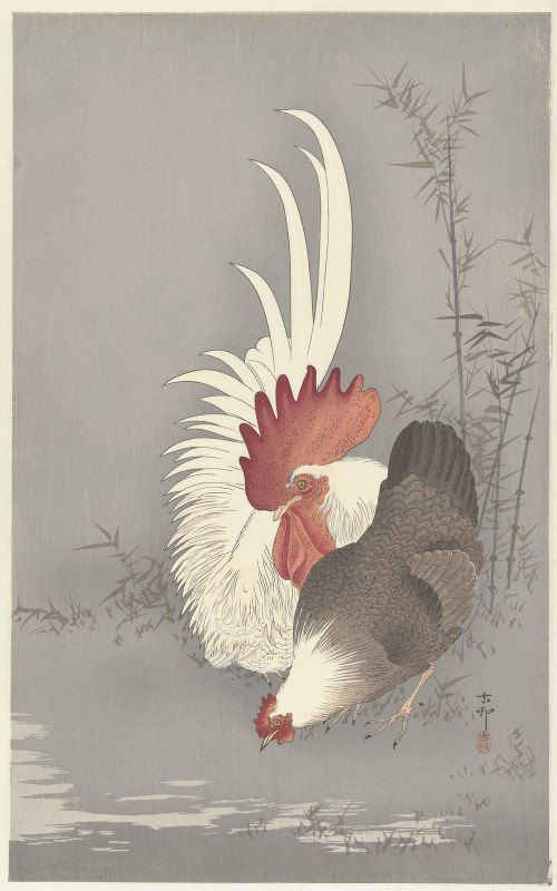 Rooster and chicken / Ohara Koson