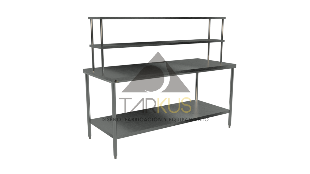 Mesa de Trabajo Tipo Isla con Entrepaño y Repisa Doble