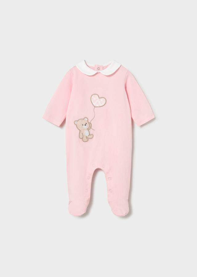 Mayoral 1743 Pink Embriodered Bear Sleepsuit