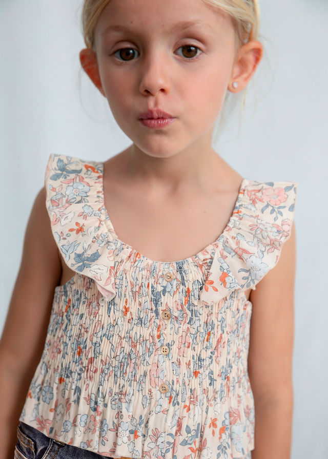 Mayoral 3028 Shirred Floral Blouse