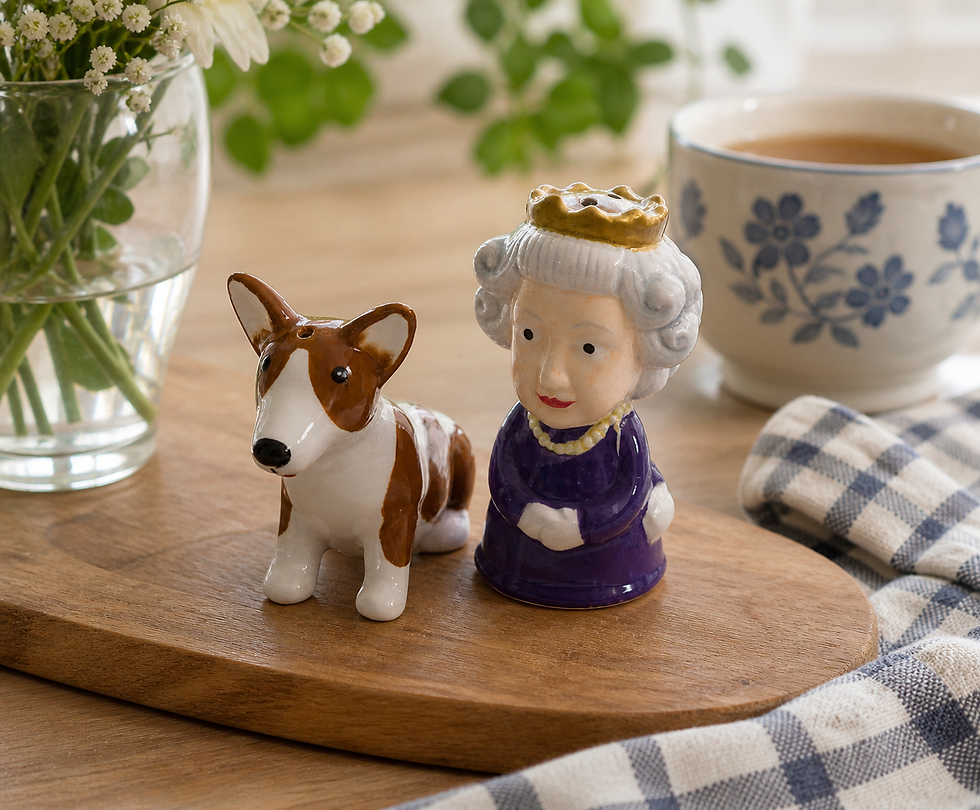 Queen and Corgi Ceramic Salt and Pepper Set
