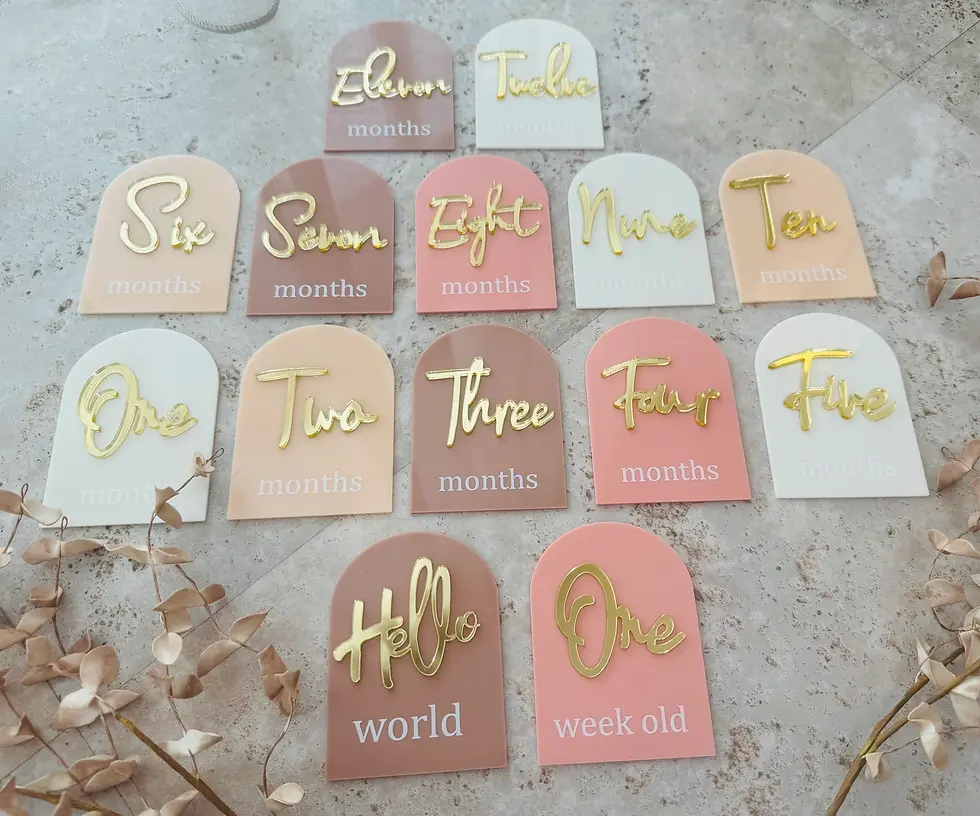 Pink acrylic with gold milestone cards