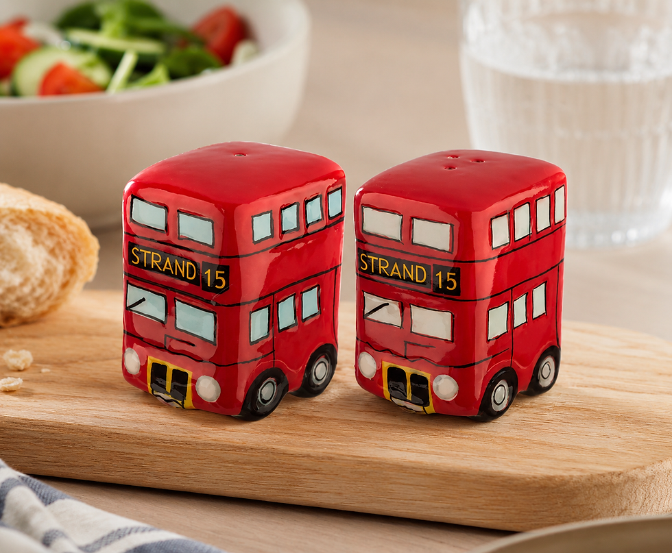 Routemaster London Bus Ceramic Salt and Pepper Set Lifestyle Pic