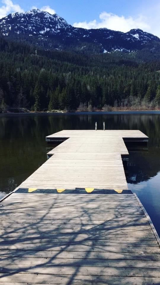 View of Nita Lake, from the dock at Nita Lake Lodge, with a nice mountain backdrop