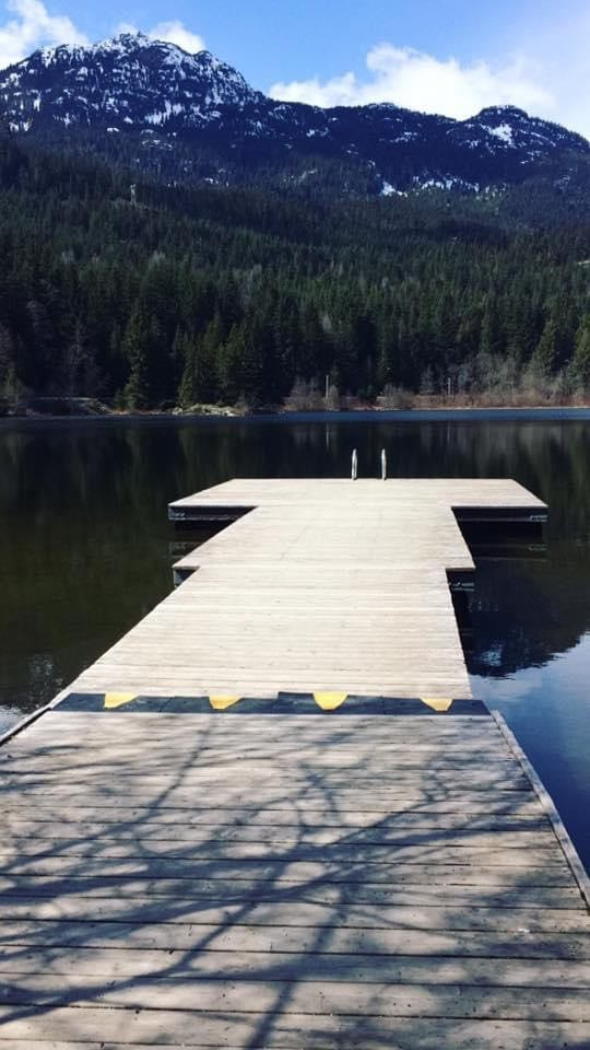View of Nita Lake, from the dock at Nita Lake Lodge, with a nice mountain backdrop