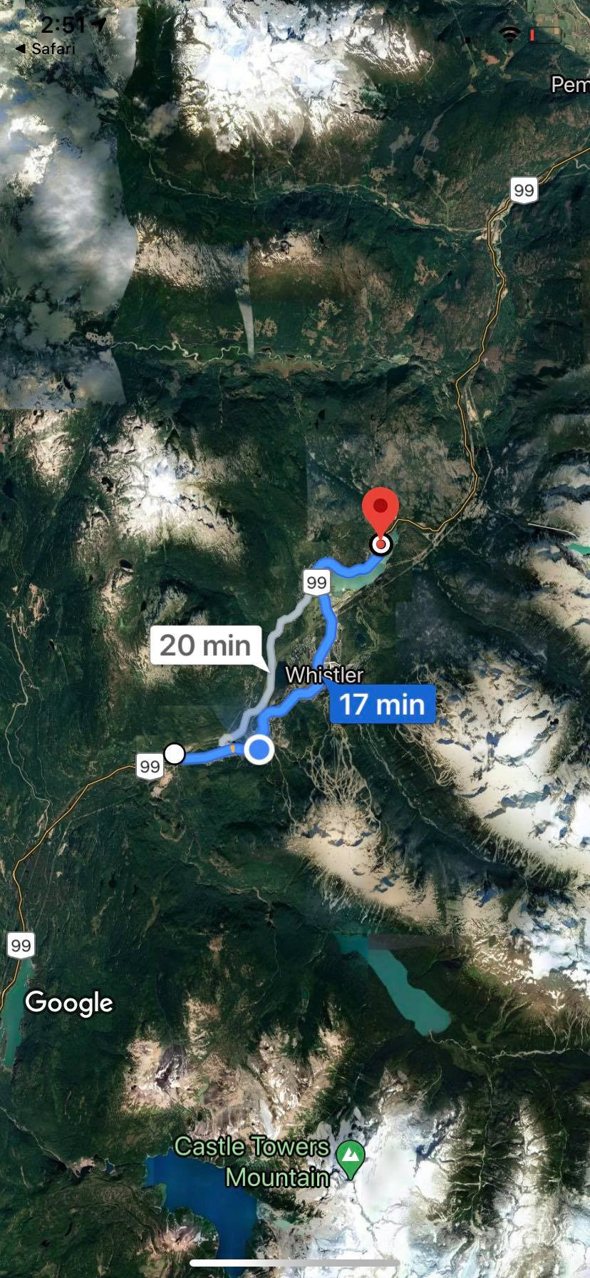 Google maps, Function to Emerald, 17 minutes along highway
