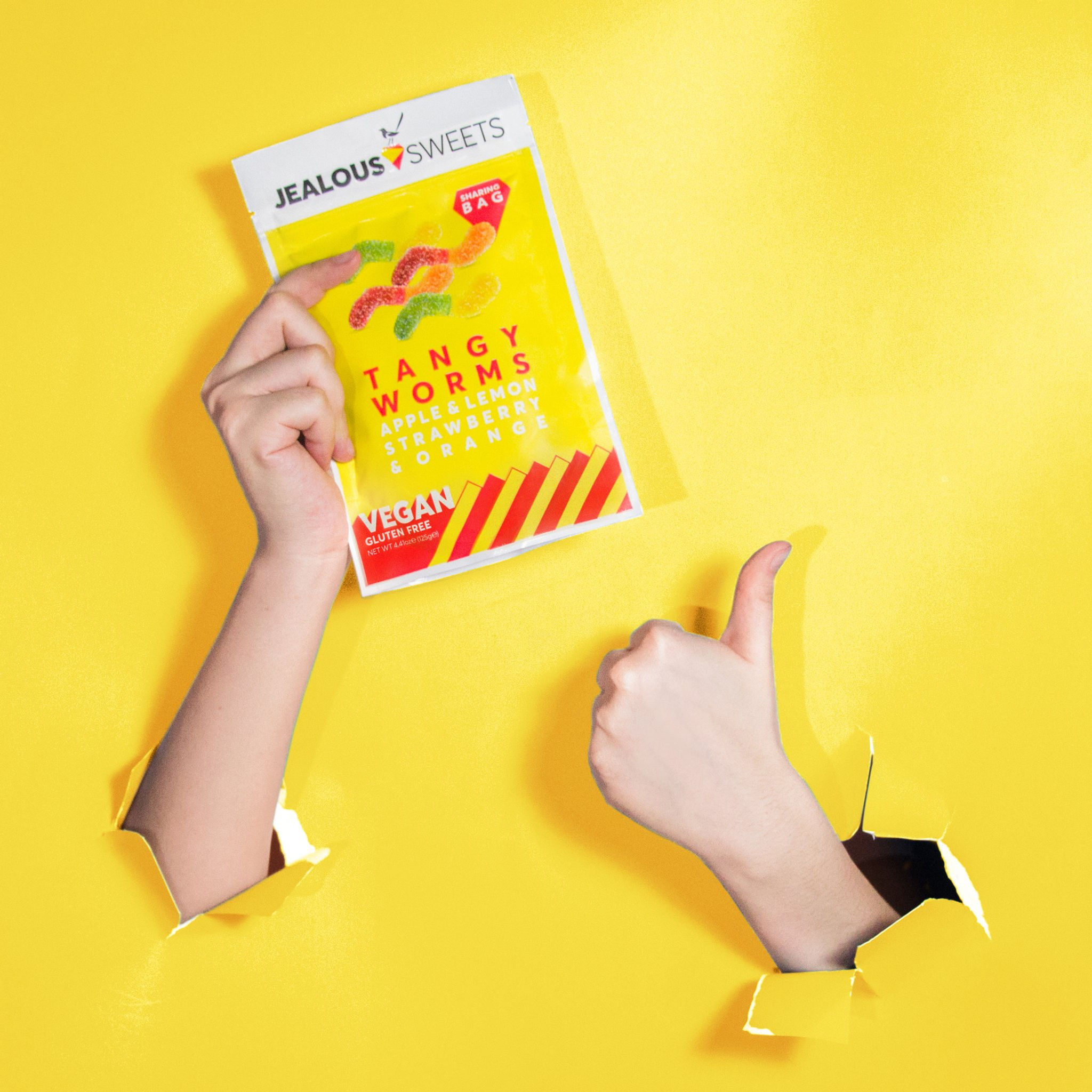 Jealous Sweets - Tangy Worms Apple & Lemon, Strawberry & Orange 40g