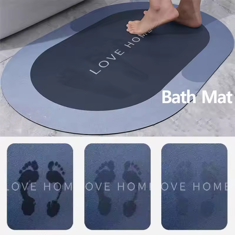 Tapete de banho Love Home absorvente com secagem rápida.