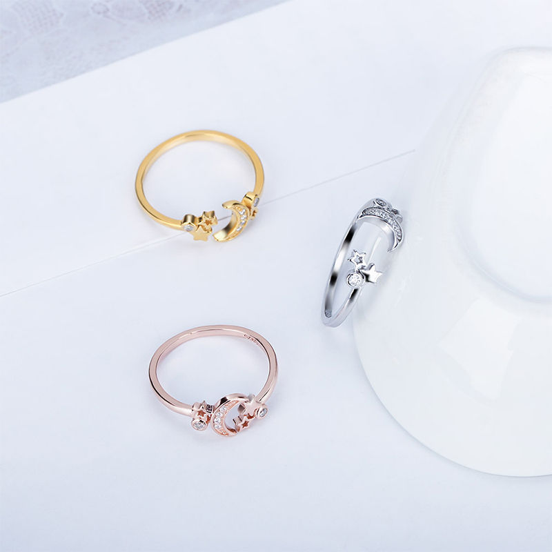 Miniatura: CLUCI Adjustable Women Silver 925 Ring Jewelry SImple Fashion Star and Moon Open