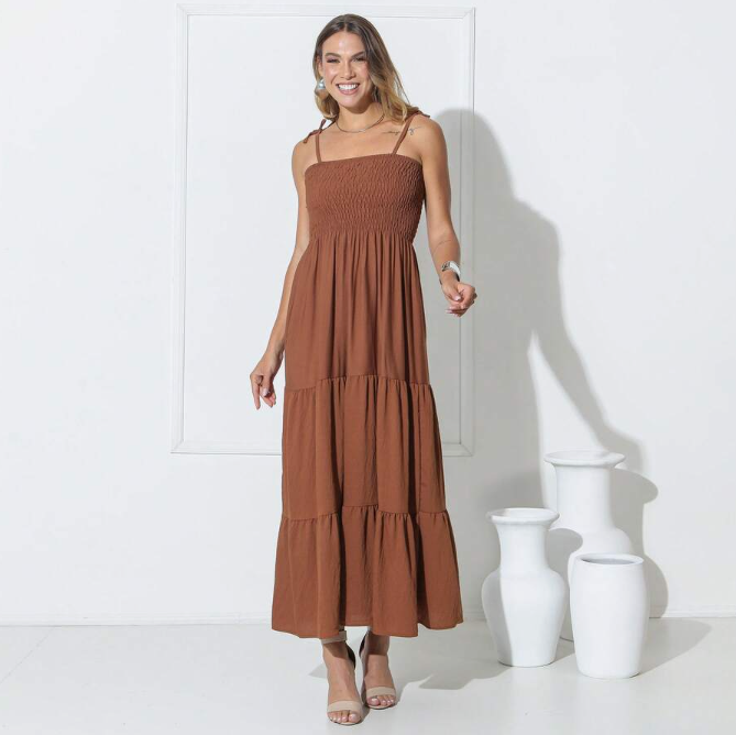 Miniatura: Dresses Of Women Womens Casual Solid Color Sleeveless Suspender Pleated Long Ski
