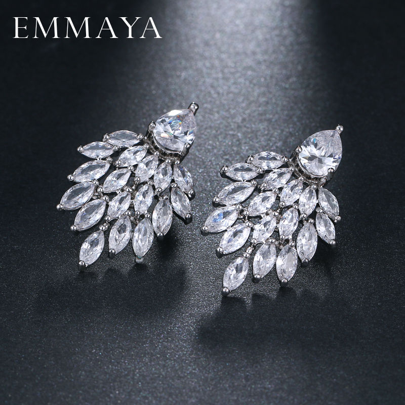 EMMAYA Silver Color Prong Setting CZ Crystal Stud Earrings for Women Jewelry Fas