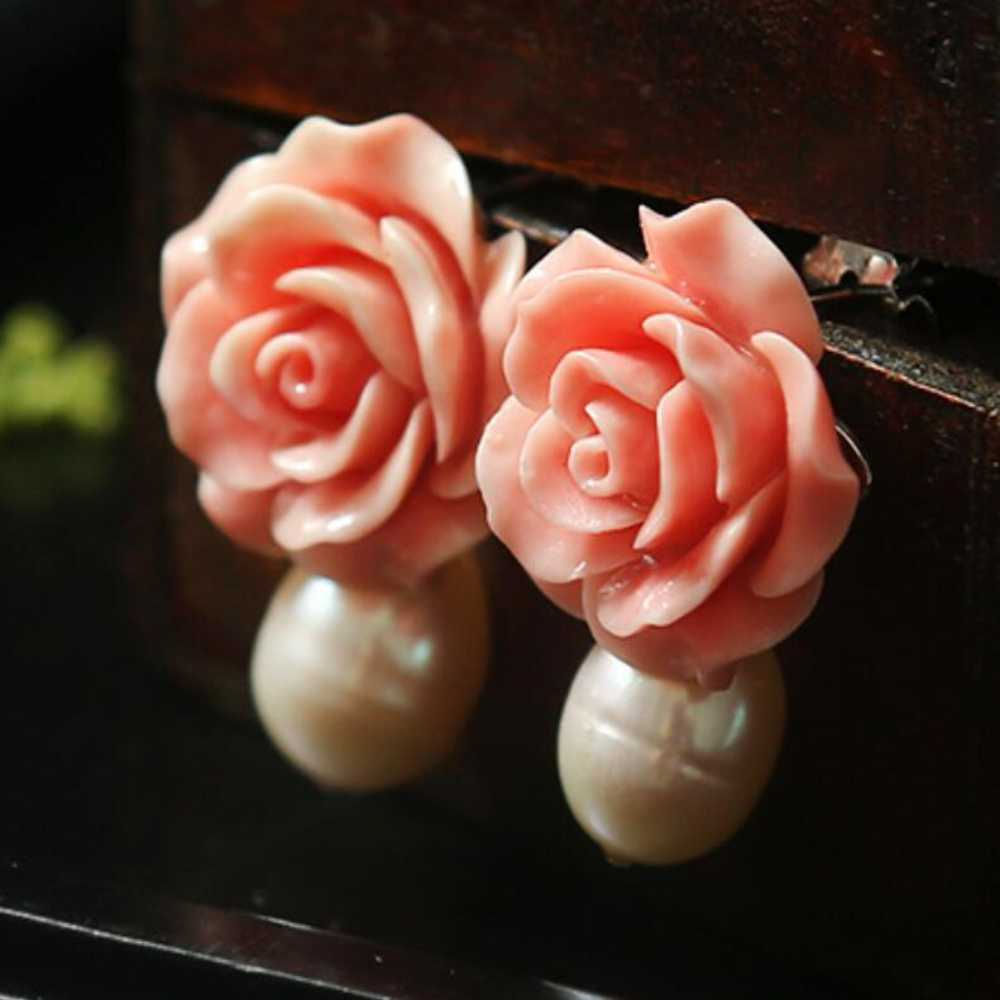 2022 New Freshwater pearl pink coral flower earrings Cultured Holiday gifts Gift
