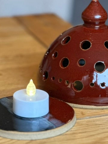 Deep Red Ceramic Lantern and Tea Light Coaster